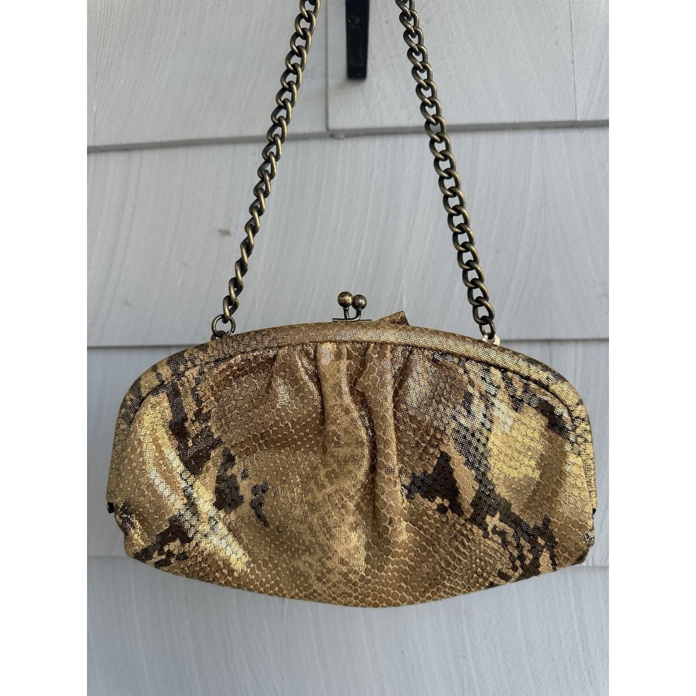 Isabella Fiore Gold Metallic Python Annette Flower Clutch Bag - Picture 3 of 5